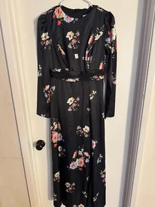 Women "IEENA " black, floral, long sleeve long gown. Size 6. Prev. Owned - Picture 1 of 5