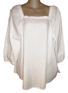 NUEVO CON ETIQUETAS LIZ CLAIBORNE BLANCO ALGODÓN OJALES L/S CAMISA JERSEY BLUSA TOP TÚNICA XL - Imagen 1 de 15