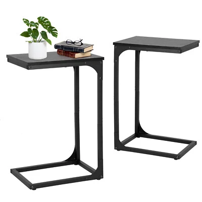 C Shaped End Table Small Side Table Sofa Table w/Metal Frame & Adjustable Feet - Image 1 of 4