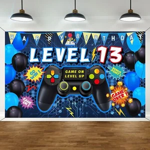 13th Birthday Video Game Backdrop 13 Unlocked Party Decorations Banner - Picture 1 of 8