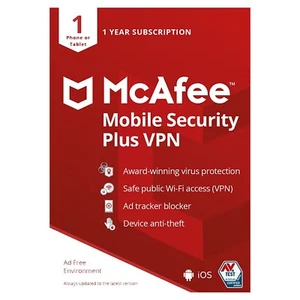 McAfee Mobile Security Plus VPN 2024 Antivirus 1 Device 1 Year (CARD BY POST) - Picture 1 of 1