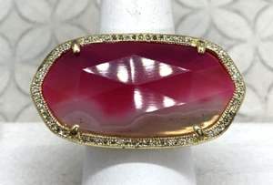 Vintage Kendra Scott Luxe Elle Statement Cocktail Ring Sz 7 Pink Agate WELL USED - Picture 1 of 24