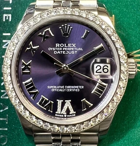 ROLEX DATEJUST MIDSIZE 278384RBR 18K/STEEL AUBERGINE DIAMOND DIAL/BEZEL W/B&P - Picture 1 of 12