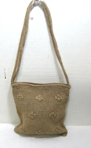 Purse Natural/Beige Colored Crochet Knit Shoulder Bag with Small Flowers Lined - Picture 1 of 6