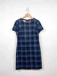 Hobbs Dress Size 12 Blue Green Moon Tweed Riley Plaid Check Wool Lined Shift - Picture 1 of 10