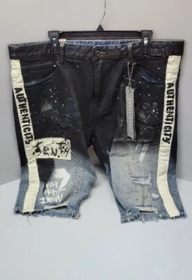 Smoke Rise 2TONE AUTHENTICITY DISTRESS DENIM SHORTS BLACK/BLUE JS22217 PICK SIZE - Image 1 of 3