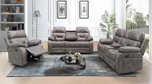 Marbella Grey Reclining Sofa Set with Wireless and Drop-down Table - Picture 1 of 2