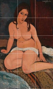 Panel de cerámica de mosaico de Amedeo Modigliani sentado desnudo - mural de azulejos - Imagen 1 de 4