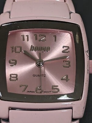 Reloj Bongo esfera rosa caja rectangular correa de eslabones para mujer 7,5 pulgadas Foto 1 de 4