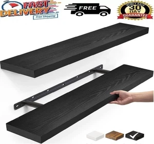 Scratch Resistant Solid Wood Floating Shelves Wall Mounted Shelves 23" Set of 2 - Picture 1 of 11