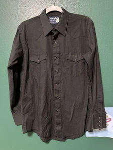 De colección Wrangler Botón a Presión Corte Vaquero Hecho en EE. UU. Colas Negras Western 16.5 34 - Imagen 1 de 10