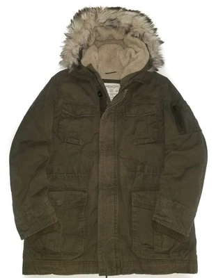 AMERICAN EAGLE Military Jacket Army Green Sherpa Lined Fur Hood Field Coat MD - Image 1 of 4