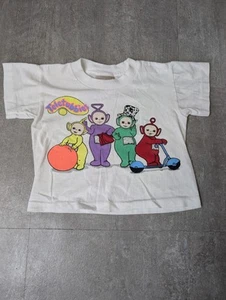 Vintage Teletubbies weißes T-Shirt 2T mit Pocahontas Etikett Cartoon selten! - Bild 1 von 10