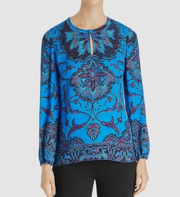 Kobi Halperin Women's Floral 100% Silk Blouse Top Blue Long Sleeve Boho - Image 1 of 4