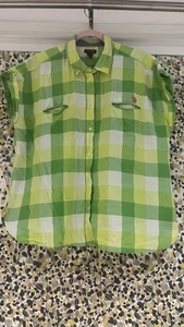 POLO RALPH LAUREN Womens Short Sleeve Shirt XL green and yellow Check cotton - Picture 1 of 7