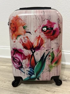 Mia Toro Paola Colorful Painted Flowers Hardside Spinner Carryon Suitcase NEW - Picture 1 of 15