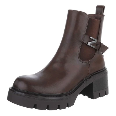 Used Look Damen Chelsea Boots mit Reißverschluss Ital-Design 1678 in Braun