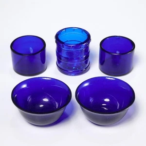 Vintage Kobaltblau Salzkeller Glaseinsatz Dessertfass gemischt 5 Stück Posten - Bild 1 von 7