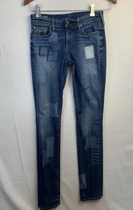 True Religion Skinny Jeans 25 Patchwork Made In USA Stretch Dark Wash Low Rise - Picture 1 of 12