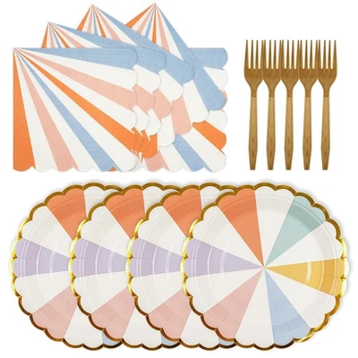 72PCS Colored Paper Plates and Napkins Party Supplies, Gold Foil Edge Scallop... - Image 1 of 4