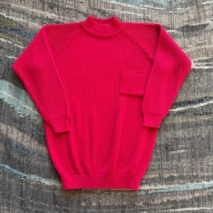 Vintage 90's La Redoute Red Cable Knit Pullover Turtleneck Pocket Sweater Sz L - Picture 1 of 6