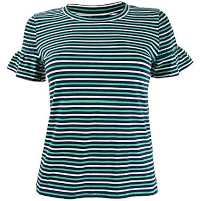 MSRP $45 Maison Jules Women's Striped Smocked-Sleeve Knit Top Green Size Small - Image 1 of 2