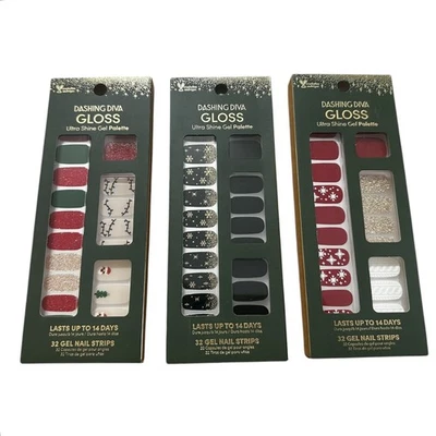 3 Boxes Dashing Diva Gloss Ultra Shine Gel Nail Strips Holiday Red Green Black - Image 1 of 4