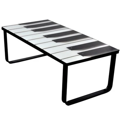 Coffee Table Black and White Tempered Glass, Iron Small Modern - Image 1 of 4
