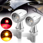 2x Mini Chrome LED Motorcycle Bullet Turn Signal Blinkers Brake Lights Amber+Red