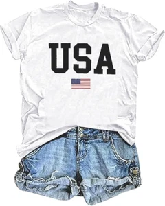 USA Flag Tee Shirt for Women 4th of July Memorial Day Gift T Shirt - Picture 1 of 2