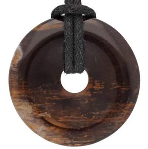 Donut de madera petrificada 30 mm colgante con cinta de algodón | Joyería de piedras preciosas - Imagen 1 de 1