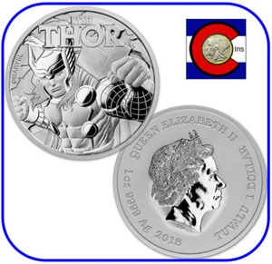 2018 Tuvalu Marvel Thor 1 oz 0.9999 Silver Coin in Mint Capsule - Picture 1 of 3