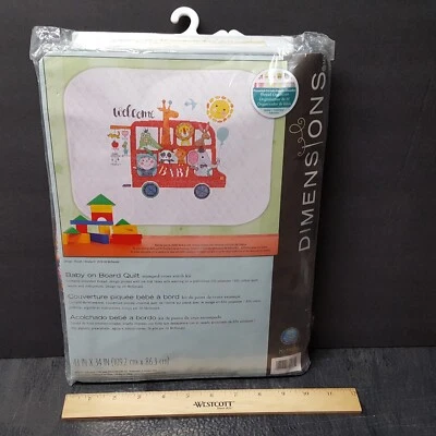 NOS Dimensions Cross Stitch BABY ON BOARD Bus Cute Animals Quilt Kit 70-75533 - Image 1 of 4