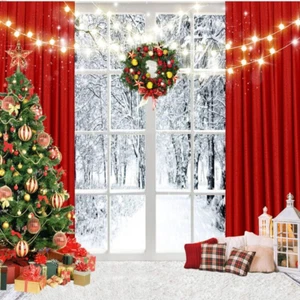 10X10Ft Christmas Window Backdrop for Photography Winter Snow Scene Xmas Party D - Picture 1 of 7