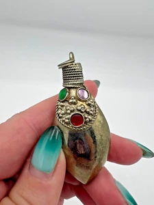 Vintage brass Ornament Perfume borttle decorated with jems - Picture 1 of 12