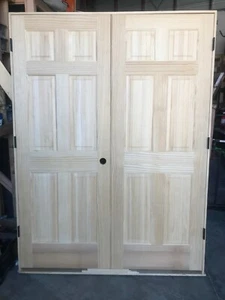Double Door 6 Panel unfinished pine with Flat Black Hardware. - Picture 1 of 1