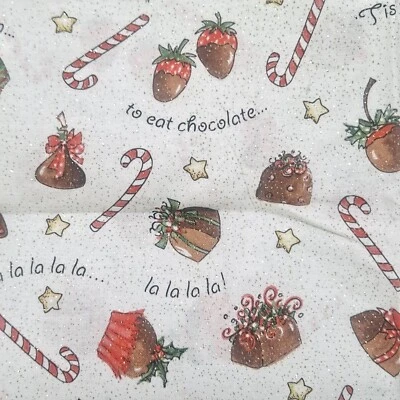 Chocolate Tastes Candy Christmas Cotton Fabric 1 Yd X 44" Glittered Springs - Image 1 of 4