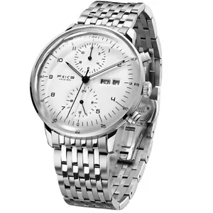 Orologio Uomo Automatico Meccanico Bauhaus Acciaio Inox Cupola Specchio con Data - Foto 1 di 14