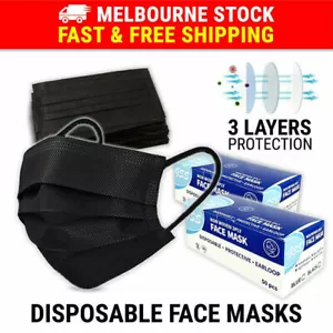 100PCS Face Mask Black 3 Layer Protective Mouth Masks Filter Respirator General - Picture 1 of 4