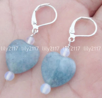 Bonitos pendientes colgantes naturales de plata con piedras preciosas de aguamarina azul de 12 mm Foto 1 de 3