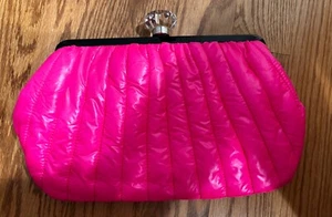 By Malene Birger Hot Pink Puffed Nylon Clutch w/Large Clear Faceted Clasp NWOT - Picture 1 of 7
