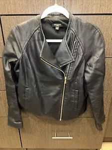 Ann Taylor Leather Moto Jacket Navy Small Petite Excellent Condition - Picture 1 of 10