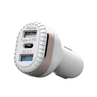 Adaptador Cargador Rápido Coche Doble USB y Tipo-C 2PC para iPhone con Cable de Iluminación Foto 1 de 4