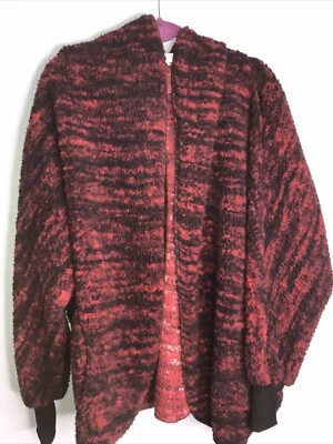 Jaqueta cardigã Sherpa quente e fofa LuLaRoe média TEDDY BEAR vermelha preta nova sem etiquetas - Imagem 1 de 4