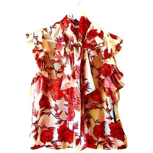 Alice & Olivia Top Women XS Multicolour Floral Silk Flutter Sleeve Pussy Bow NEW - Picture 1 of 18