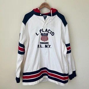 Vintage Polo Ralph Lauren 1934 Olympic Lake Placid Henley Hockey Hoodie Size XXL - Picture 1 of 13