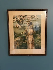 Litografía victoriana enmarcada de colección Bessie Pease Gutmann "Home Builders" 1917 - Imagen 1 de 5