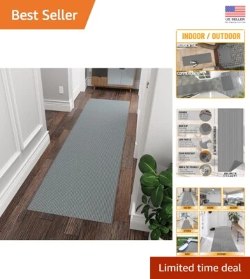 Alfombra Corredor Ligera Antideslizante 2'7" x 9'10" Interior/Exterior, Gris Diseño Sólido Foto 1 de 4