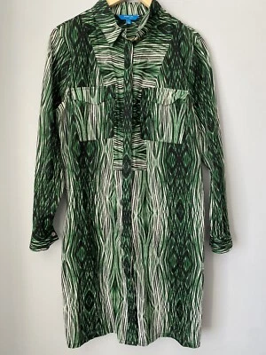 Vestido Camisa Derek Lam Verde Estampado Geométrico Talla L Manga Larga Bolsillos con Botones Foto 1 de 4