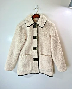 J. Crew Women’s Sherpa Boucle Jacket Size XXS Ivory Green Preppy Timeless Warm - Picture 1 of 9